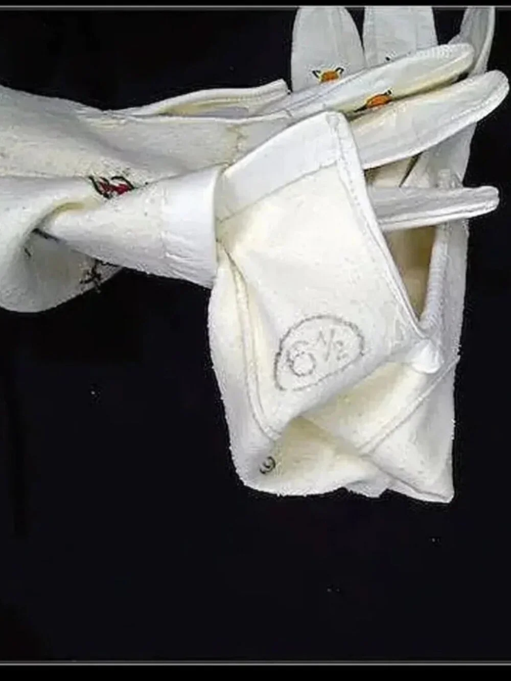 White Kid Leather Gloves, Multicolor Floral Embroidery - 50s 1950s Vintage